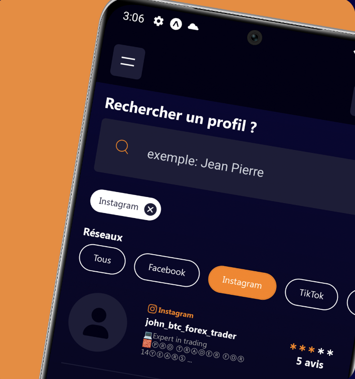 Écran de recherche de l'application mobile